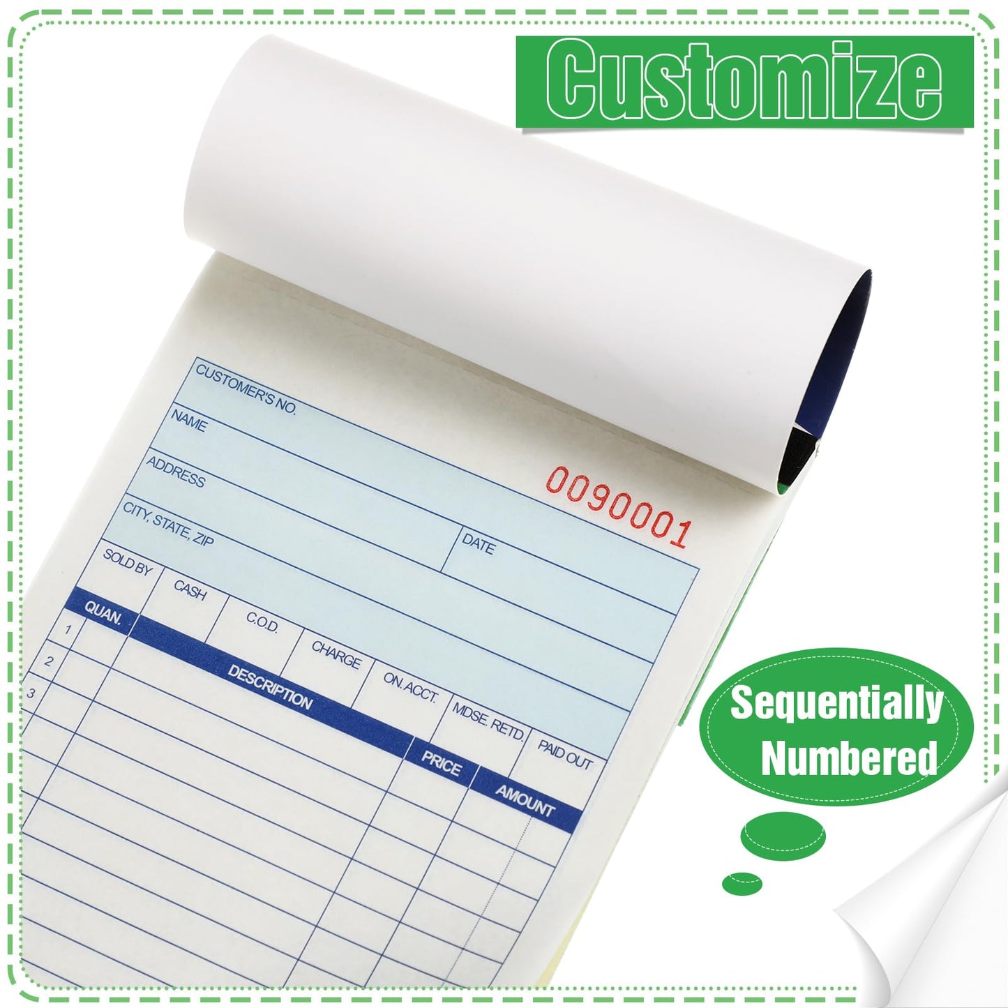 Lincia 12 Pads Sales Order Books 2 Part Carbonless (White/Canary Yellow) Receipt with Carbon Copies Cover Receipt Form Invoice 50 Sets Per Book (4.18 x 7.2 Inch/ 10.6 x 18.3 Cm)