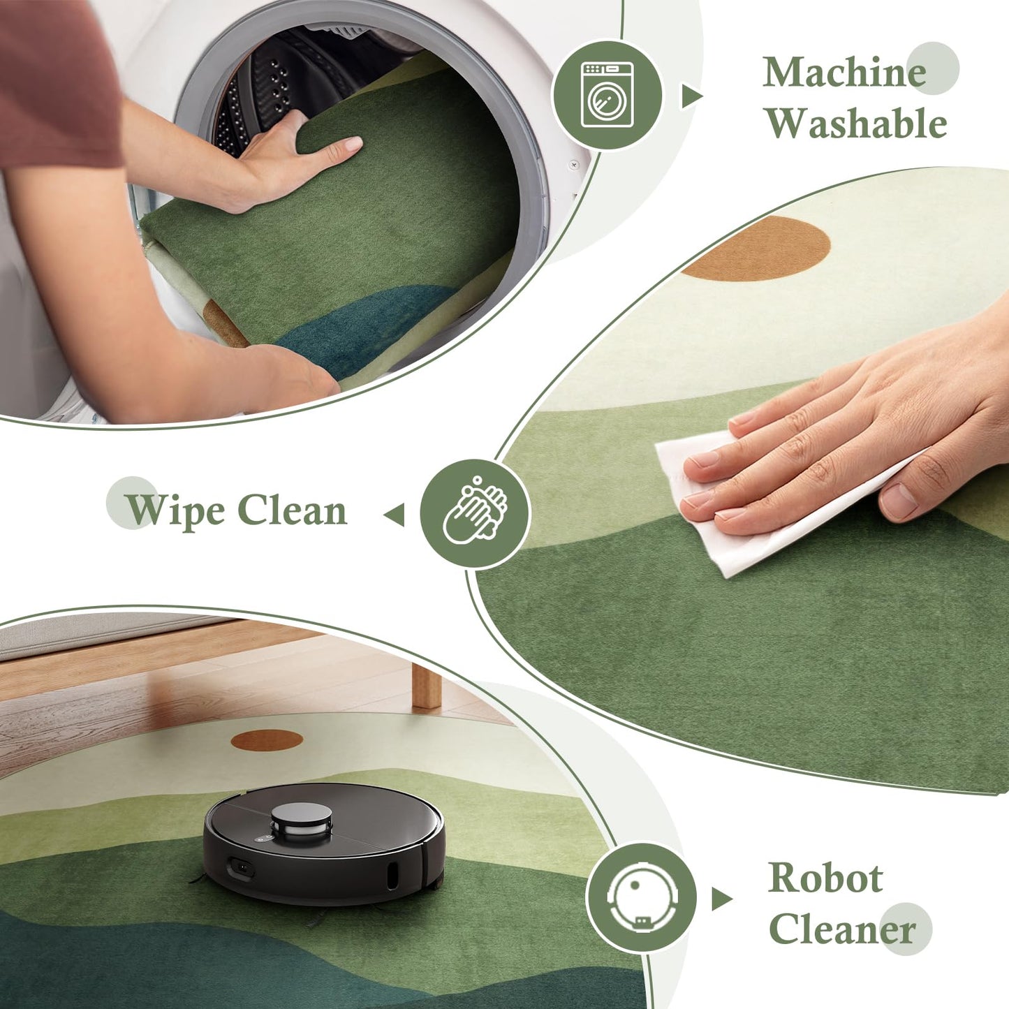 Sungea 6ft Round Rugs for Living Room,Soft Washable Non-Slip Large Circle Rug,Chic Mountain Low-Pile Circular Bedroom Rug Indoor Round Carpets for Kidsroom/Nursery/Office(Green)