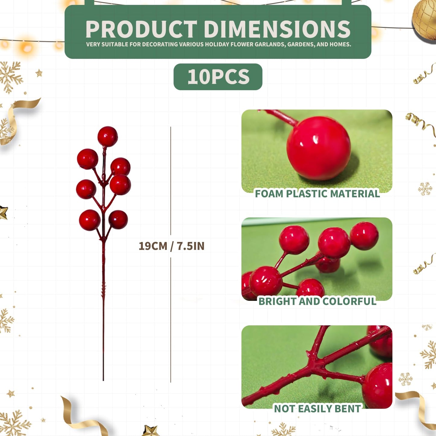 Norfolk Pine Stems 35Pcs & Red Berry Picks 10Pcs, Real Touch Artificial Christmas Greenery for DIY Tree Decor, Christmas Floral Arrangements, Wreaths, Centerpieces - Christmas Flowers Fake Bouquet