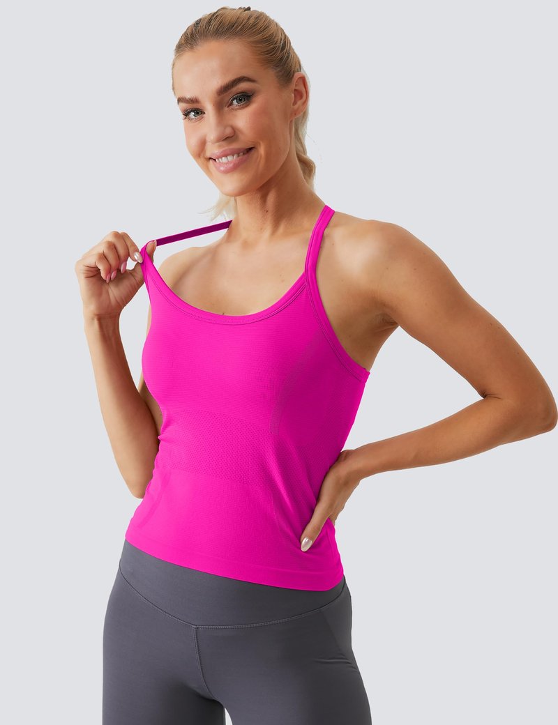 MathCat Workout Tank Tops for Women with Built in Bra, Sleeveless Gym Tops Seamless Racerback Athletic Yoga Shirts Hot Pink