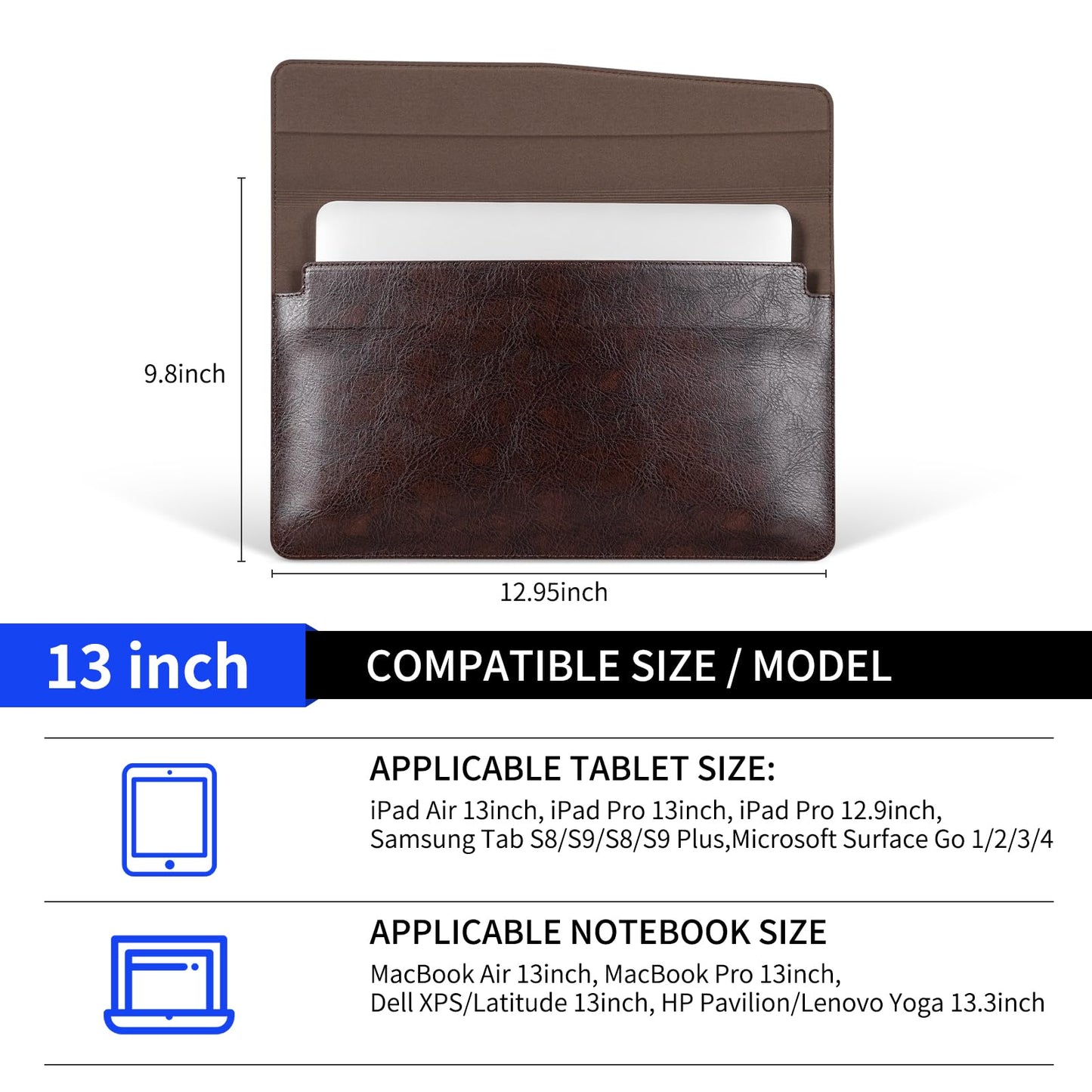 CPNVWA 13 Inch Leather Laptop Sleeve for MacBook Neo (Apple A18 Pro) & MacBook Air 13 Inch M5 M4 M3 M2 M1 & MacBook Pro 13 Inch M2 M1,Protective Case Cover with Magnetic Closure,Vintage Mocha Brown
