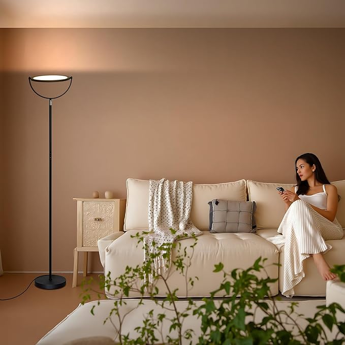 Floor Lamps for Living Room,Bright Tall Lamp, 300° Flexible Head Modern Torchiere Standing Lamp with Remote & Touch, 3000K-6000K Dimmable LED Lights for Bedroom, Office (Black)
