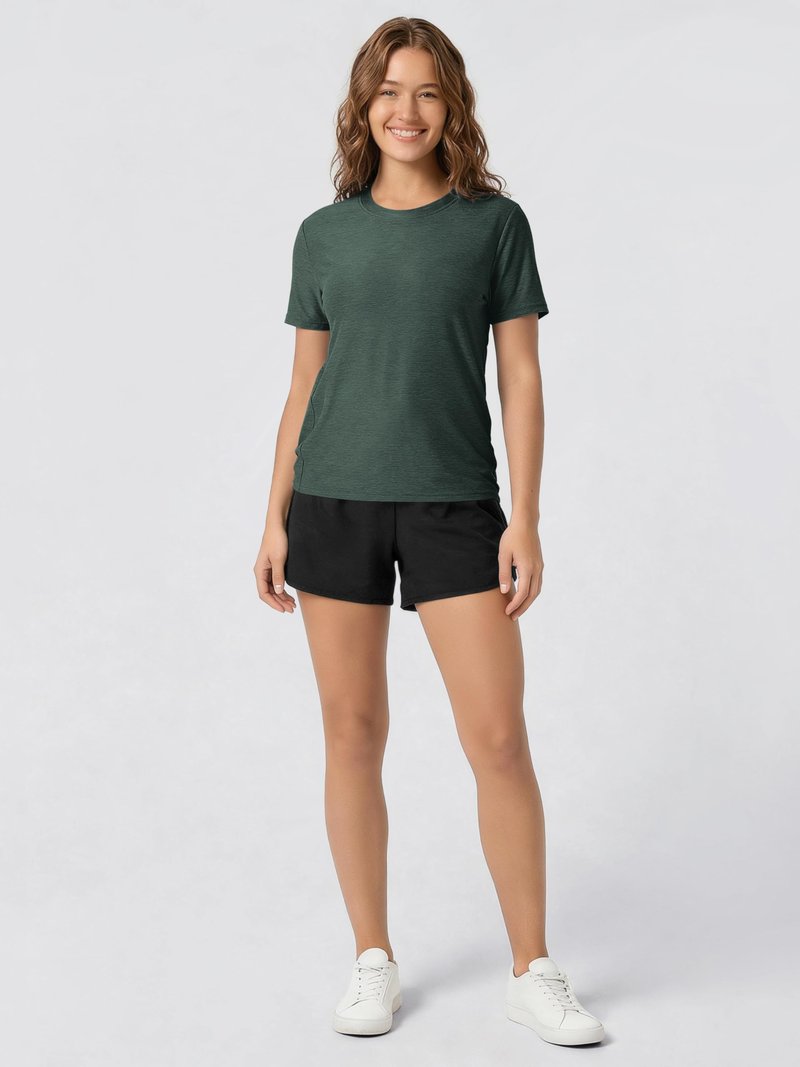 ODODOS Women's Performance Tee Ultra Soft odSTRATUM Tech Short Sleeve Relaxed Top Crew Neck T-Shirts, Aspen Heather, X-Large