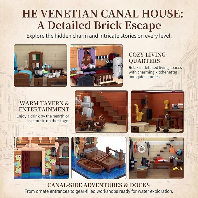 Venice Rivera Building Block Set Italian Canal City Architecture Street View Kit with LED Lighting Collectible Home Decor Gift for Adults &amp Teens4610 PiecesBarweer 010
