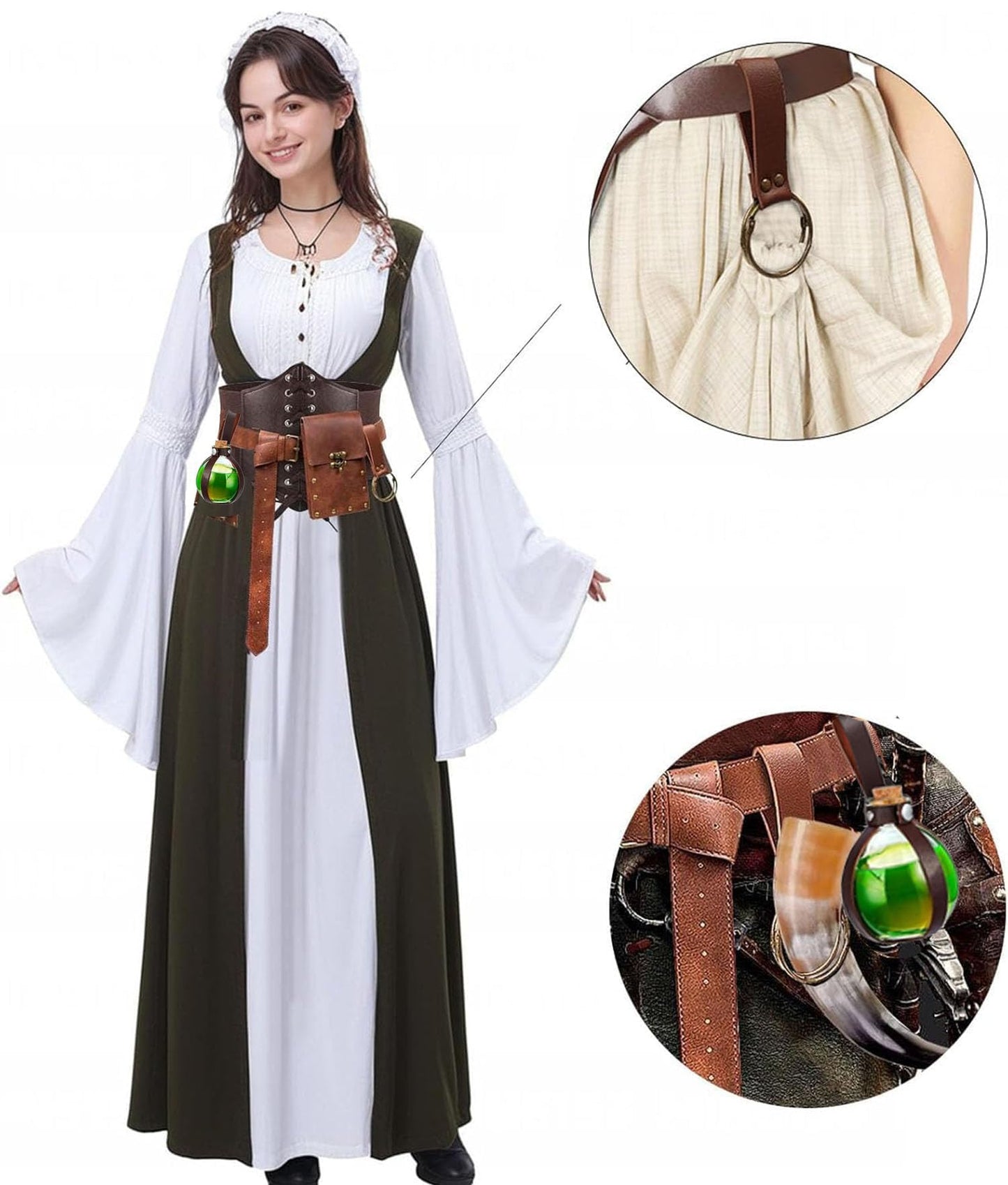 SUMGOGO Renaissance Belt Pouch Waist Phone Bag Potion Bottle Skirt Hike Hook Corset Retro Medieval Festival Costume Accessories (Brown, M-Waist/31.5"-38")