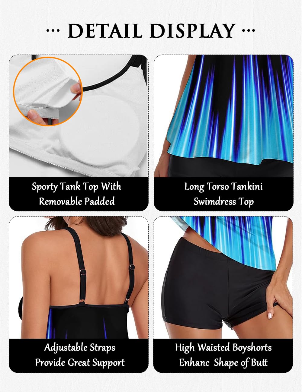 Stylish Swim Suits for Women Slimming Tankini Set Adjustable Straps 2 Piece Swimwear Tropical Hawaii Beach Pool Party Photoshoot Flattering Hides Belly Perfect for Vacation Gradient Blue L