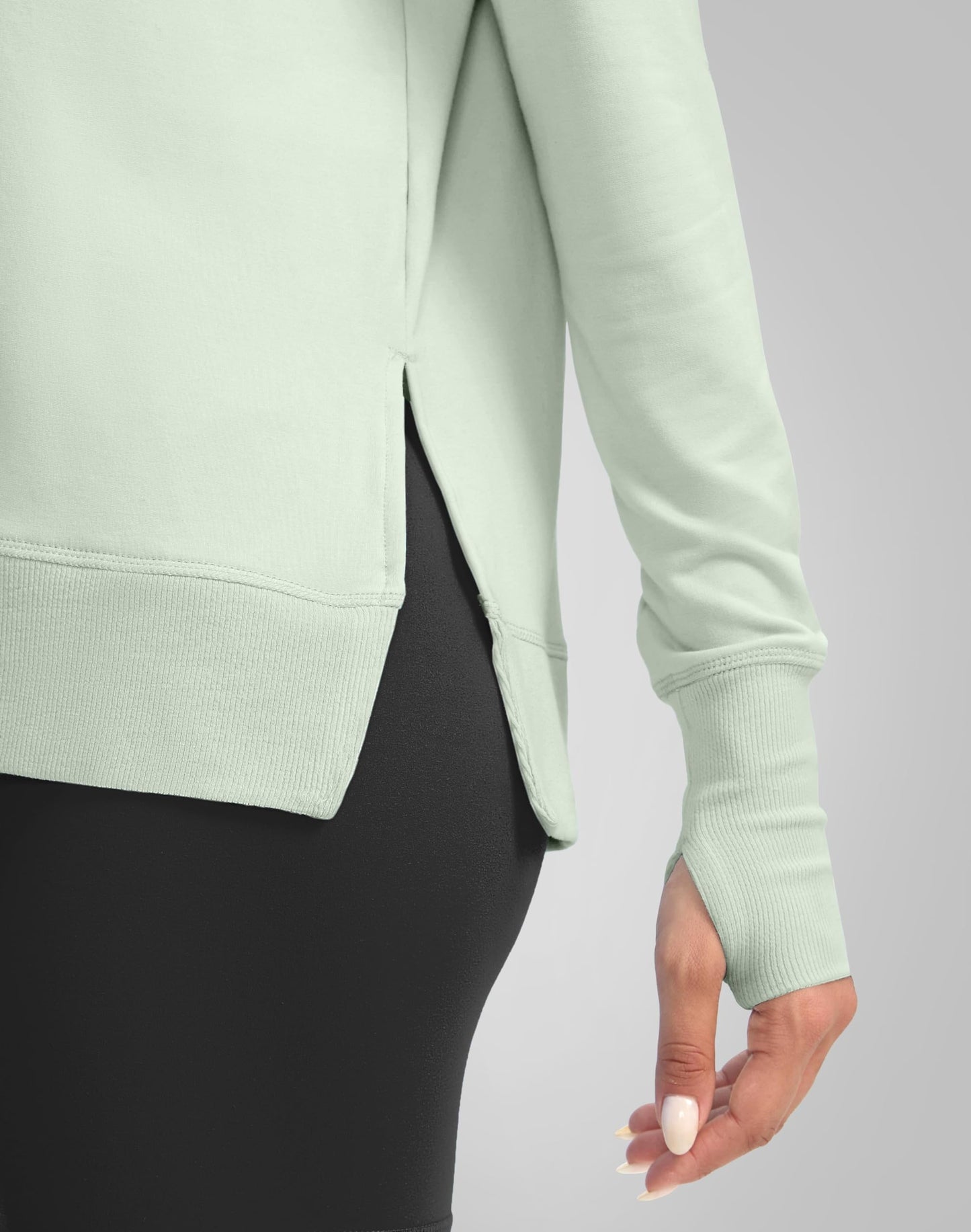 G Gradual Sweatshirt for Women Buttery Soft Yoga Tops Crewneck Modal Pullover Shirts Side Slit Thumb Holes (Light Green, X-Large)