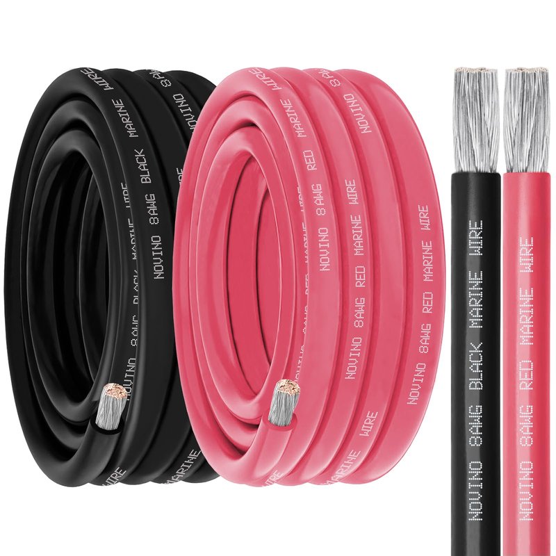 8 Gauge Marine Wire 8 AWG Marine Grade Wire Include 8 Gauge 10FT Red & 10FT Black,8 AWG Tinned Copper Boat Cable for Automotive Boat Speakers Battery Solar Outdoor RV Camper Trailer