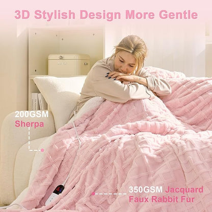 Electric Throw Heated Blanket-Super Soft Heated Throw with 6 Fast Heating Levels & 4 Hours Auto Off, 50"x60" Electric Blanket with Over-Heat Protection, Machine Washable to Keep Warm (Pink)