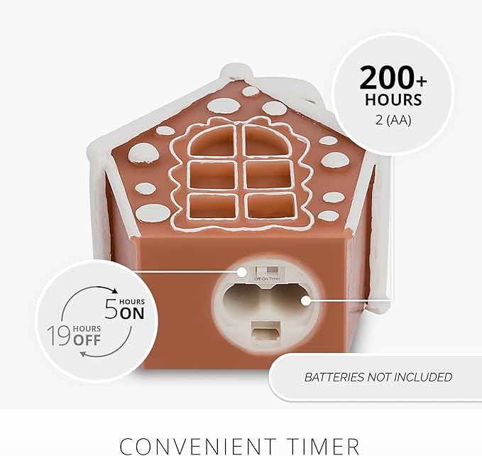 Luminara Flickering Flameless Candle 4.5" x 6.7", Battery Operated Timer Function, Remote Ready (Sold Separately), Gingerbread House Moving Flame LED Light Figural Candle for Christmas Holiday Display