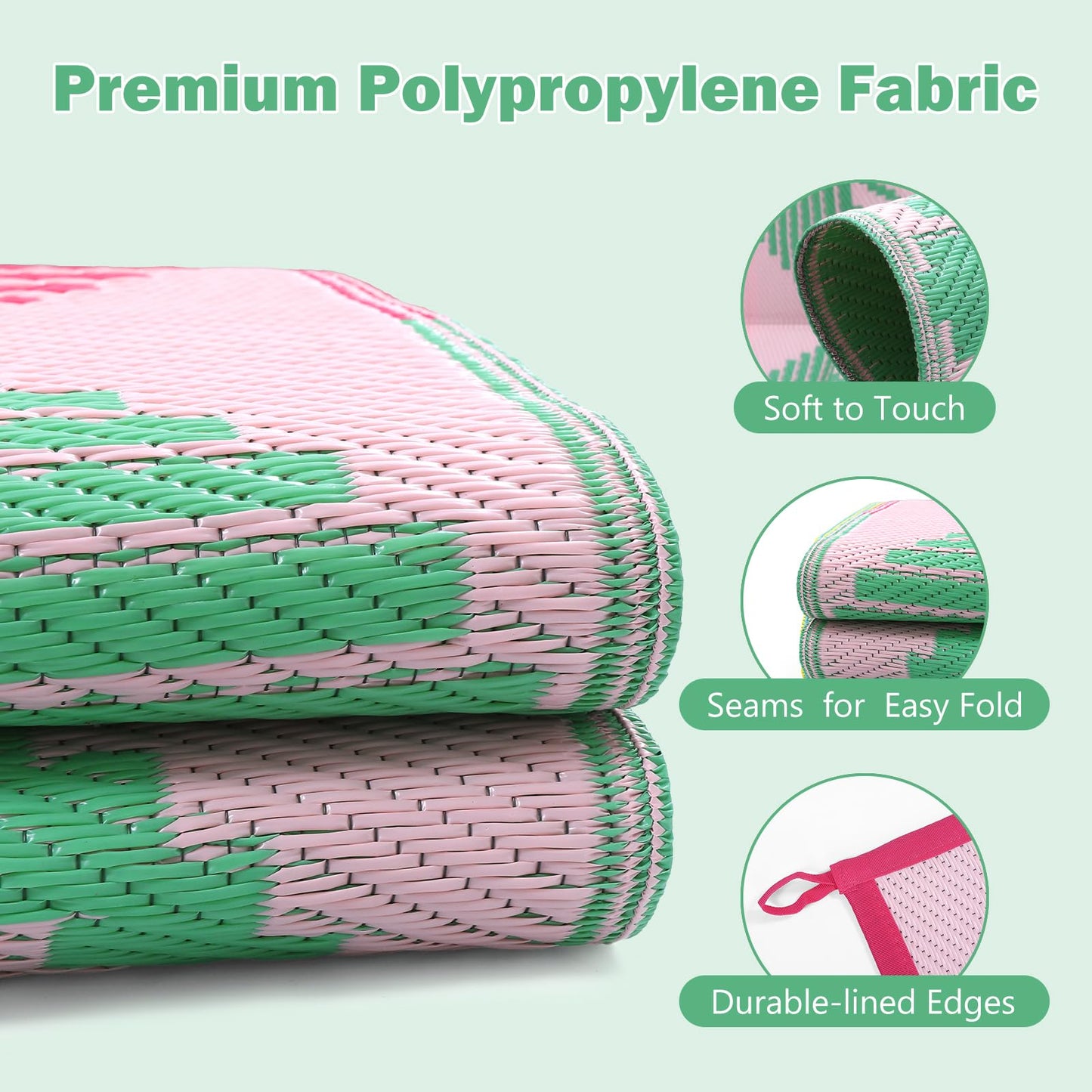 Lahome Waterproof Outdoor Rug 8x10, Reversible Outdoor Plastic Straw Rug for Patios, Outside RV Mat Carpet for Deck Porch Backyard Balcony Picnic Trailer (Pink/Green, 8' x 10')