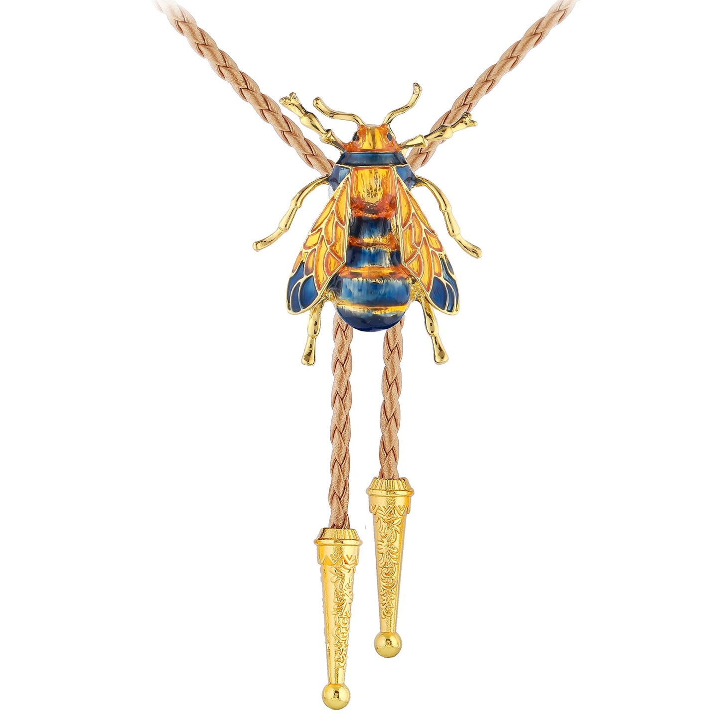GelConnie Gold Bolo Tie 3D Bee Western Ties for Men Bolo Handmade Bumblebee Bolo Tie Western Cowboy Leather Necktie Adjustable