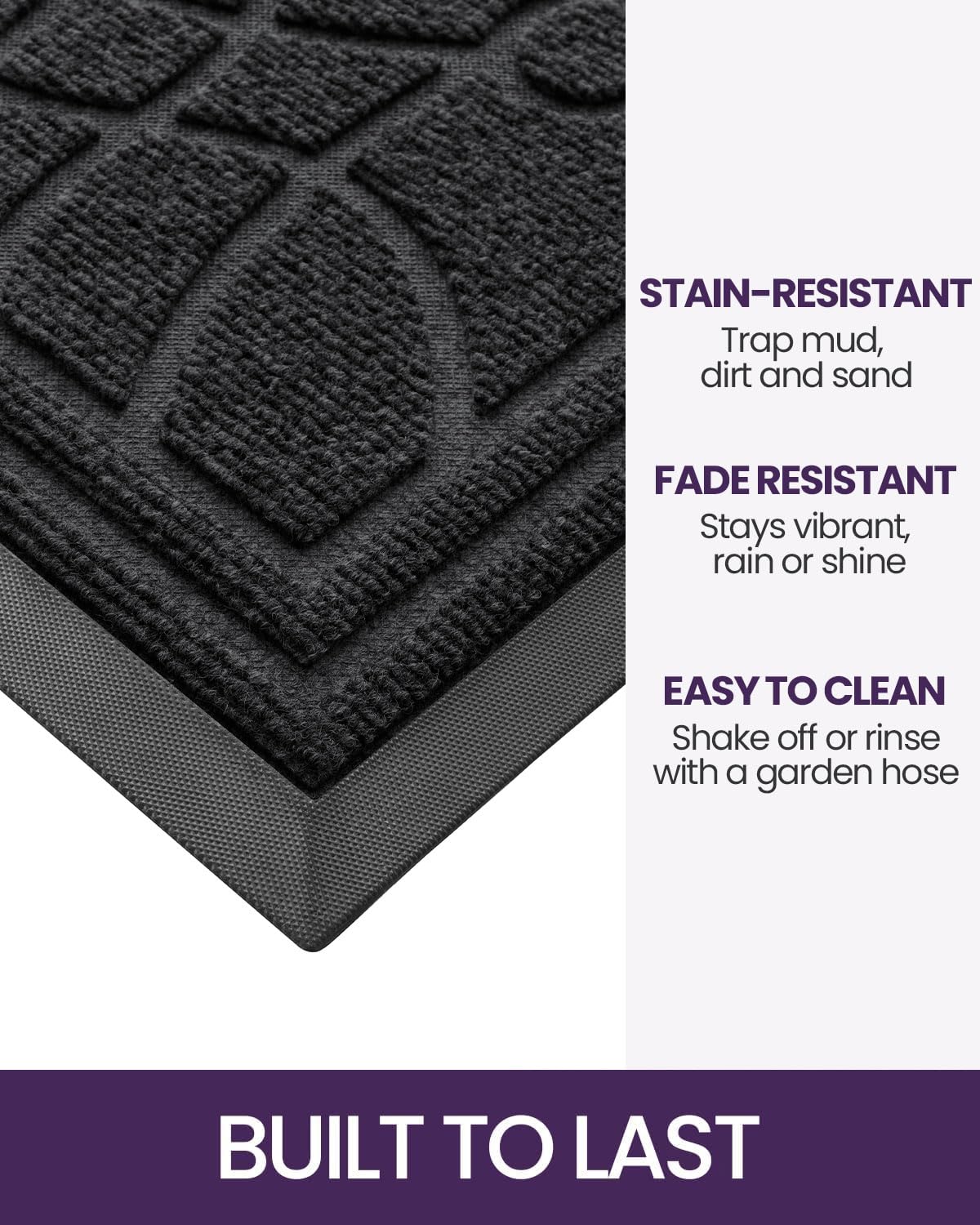 DEXI Front Door Mat Outside Entrance, Heavy Duty Non Slip Low Profile Doormat for Entryway, Trap Dirt and Moisture Welcome Mats, Easy Clean, Patio, Garage, 5x3, Black