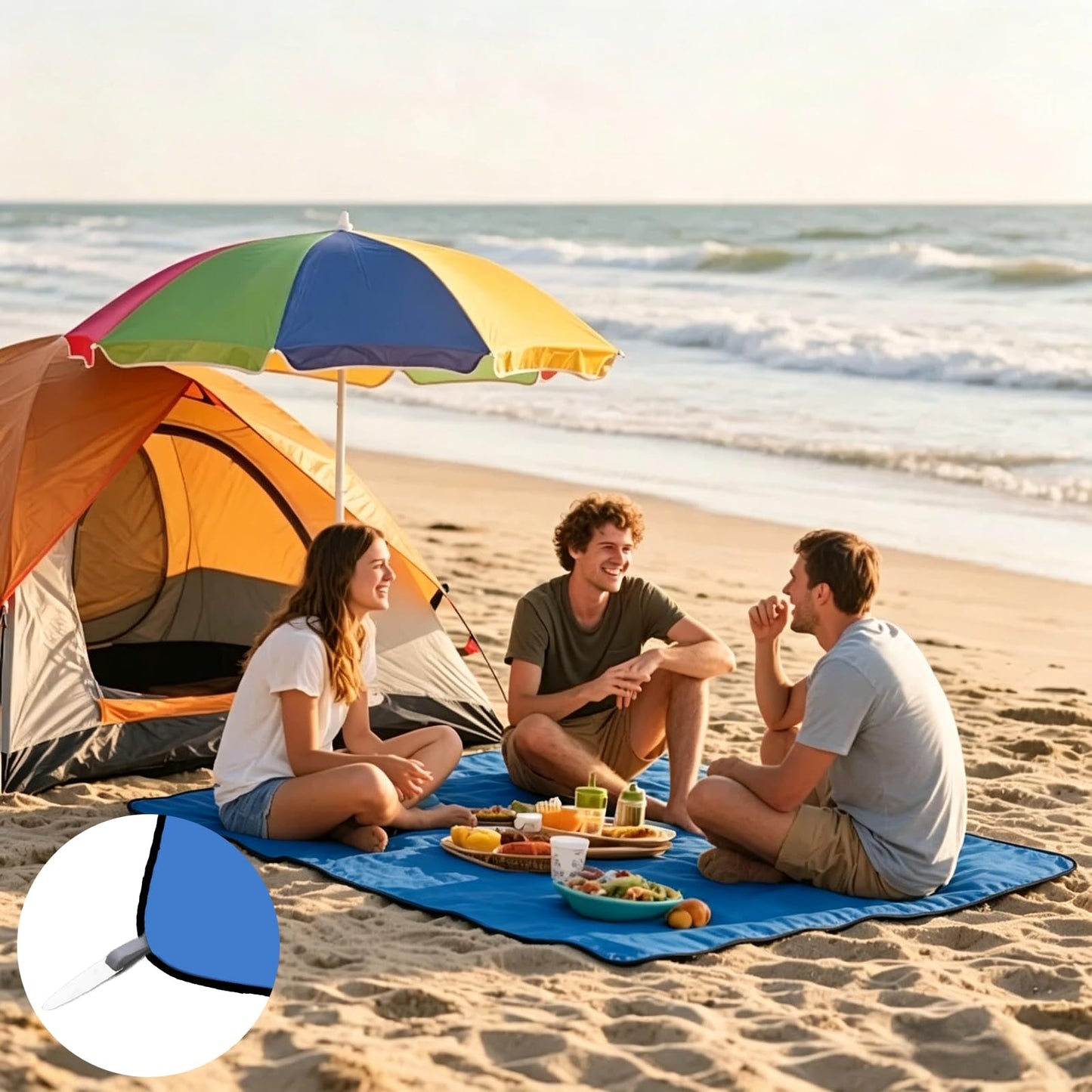Waterproof Picnic Blanket with Stakes Windproof Outdoor Beach Camping Mat