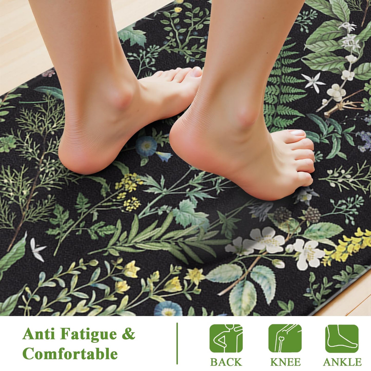 SHACOS Botanical Kitchen Rugs Set of 2, 17x27.5+17x47 inch