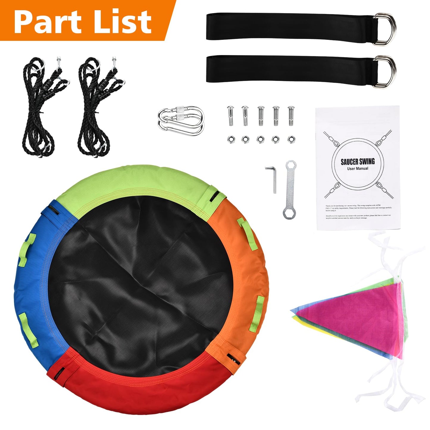 Tree Swing, Saucer Swing, 40 inch 900lbs Weight Capacity, with Adjustable Hanging Straps, for Backyard Outdoor, Multicolor, Circle Round Disc, Gifts for Kids