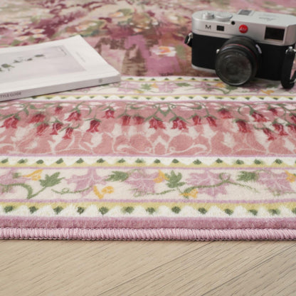 Rugcomf 2x6 Runner Rug Impressionist-Style Vintage Kitchen Rugs Non Slip Washable Soft Carpet Runner for Kitchen Laundry Bedroom Bathroom, Pink