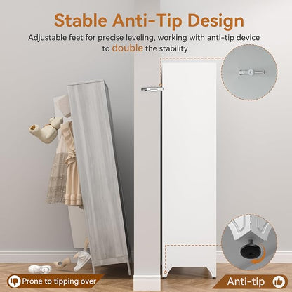 Polup Metal Armoire Wardrobe Closet with Mirror, 71" Tall Steel Clothing Storage Cabinet with Doors, Hanging Rod and Adjustable Shelves, Freestanding Clothes Organizer for Bedroom, Office, White