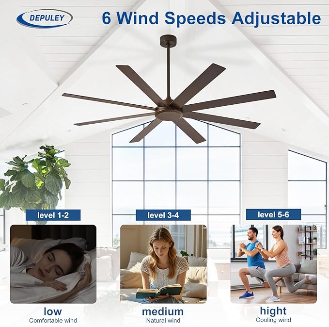 Depuley Large Ceiling Fan without Light: 72 Inch Indoor/Outdoor Fan Reversible DC Motor 6 Speed - Dual 8 Blades Big Ceiling Fans with No Light for Living Room Covered Patio, Brown