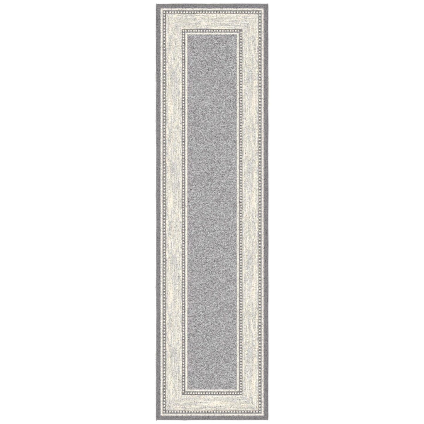 Ottomanson Hallway Runner Rug 2'7" x 9'6" – Non Slip Rubber Backed Carpet Runner for Hallways, Entryway, Living Room, Long Low Pile Indoor Floor Runner Rug, Border Light Gray