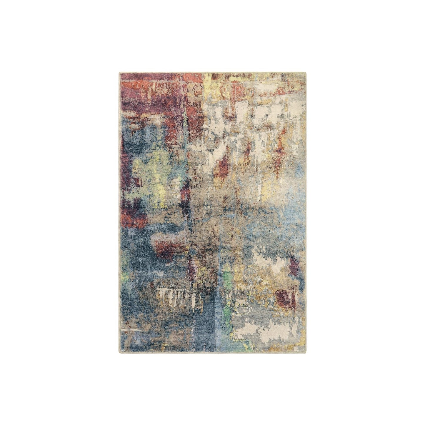 Lahome Modern Abstract Area Rug - 2x3 Washable Small Entryway Rug for Kitchen Non-Slip Front Doormat, Contemporary Faux Wool Soft Floor Indoor Carpet for Bathroom,Red/Multi