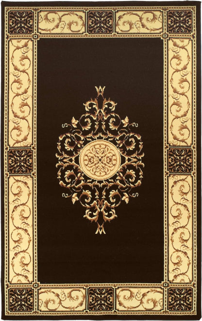 Superior Elegant Medallion Collection 8' x 10' Area Rug, Attractive Rug with Jute Backing, Durable and Beautiful Woven Structure, Floral Medallion Rug with Broad Border - Coffee