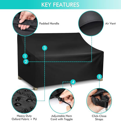 WLEAFJ Patio Sofa Cover Waterproof, 4-Seater Outdoor Sofa Cover, Heavy Duty Outdoor Couch Cover, Large Lawn Patio Furniture Covers with Air Vent, 104’’ W x 40’’ D x 33’’ H