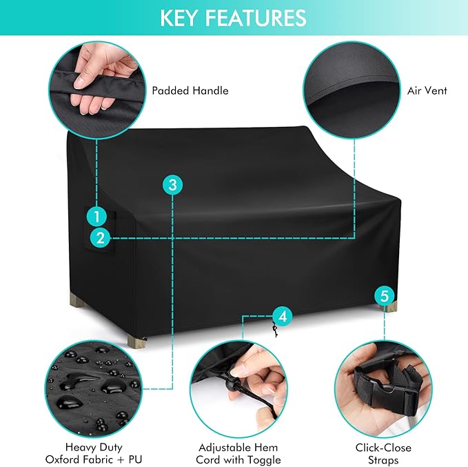 WLEAFJ Patio Sofa Cover Waterproof, Outdoor Loveseat Cover, Heavy Duty Outdoor Couch Cover, Large Lawn Patio Furniture Covers with Air Vent, 48’’ W x 26’’ D x 33’’ H