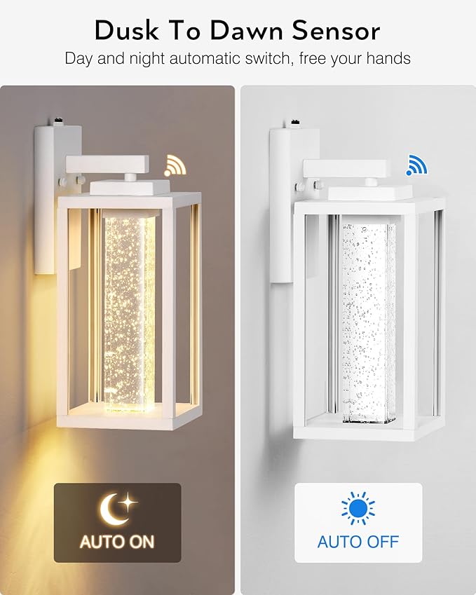 VIANIS White Porch Lights Outdoor, Large Dusk to Dawn Exterior Garage Lighting Fixtures Wall Mount for House, Outdoor Sconce Lights Lanterns for Coach with Integrated Rectangular 10W LED Light Source