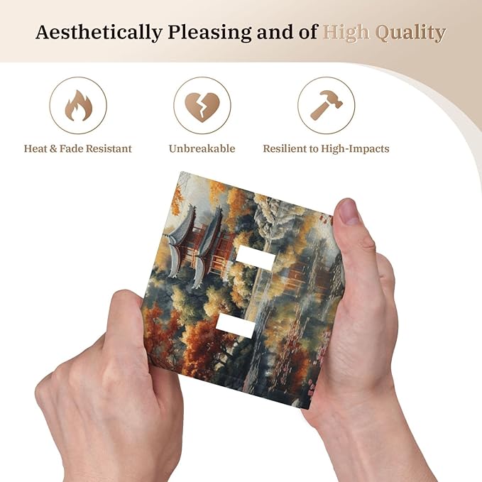 Decorative Art Light Switch Covers Lake & Pagoda in Fall 2 Gang Double Toggle Wall Plate Decorative Switchcover Electrical Switchplate for Home Decor