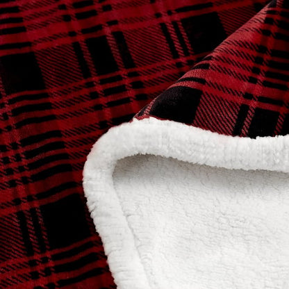 Touchat Sherpa Plaid Throw Blanket(60" X 70", Plaid Red), Fuzzy Fluffy Cozy Soft Blanket, Fleece Flannel Plush Twin Size Microfiber Blanket for Couch Bed Sofa