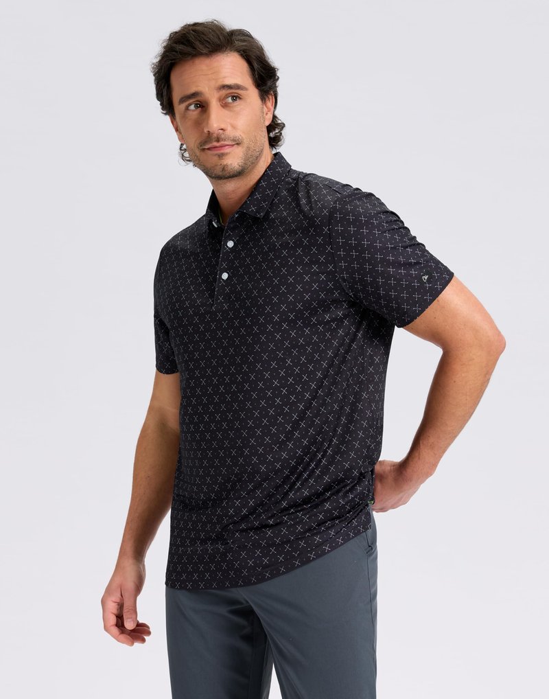 Obla Mens Golf Polo Shirts Short Sleeve Dry Fit Performance Moisture Wicking Casual Print Collared Golf Shirts for Men (Black Golf Clubs_M)