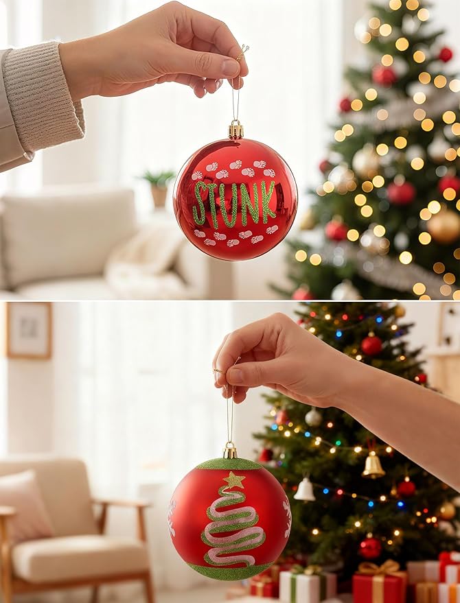 6Pcs Large Christmas Ball Ornaments 4" Lime Green Red and White Xmas Tree Decorations Set Shatterproof Plastic Ornaments for Tree, Hanging Décor for Office Holiday Home Indoor&Outdoor