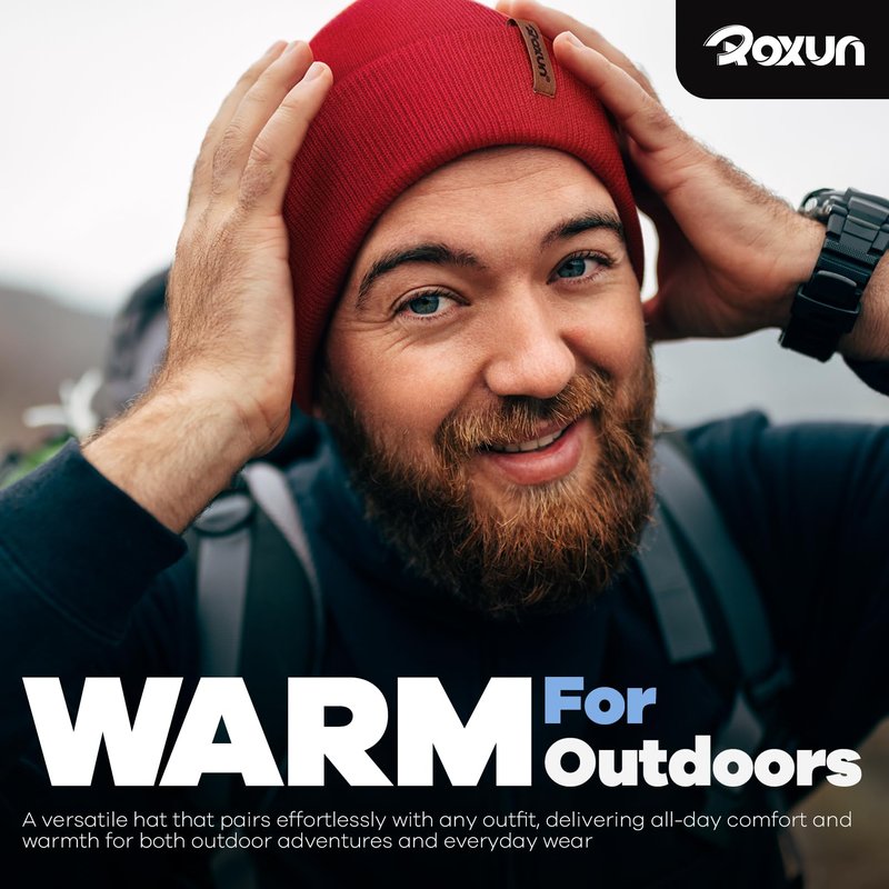 ROXUN Beanie for Men/Women Winter Hat Knit Cuffed Soft Warm Unisex Skull Stocking Cap Black