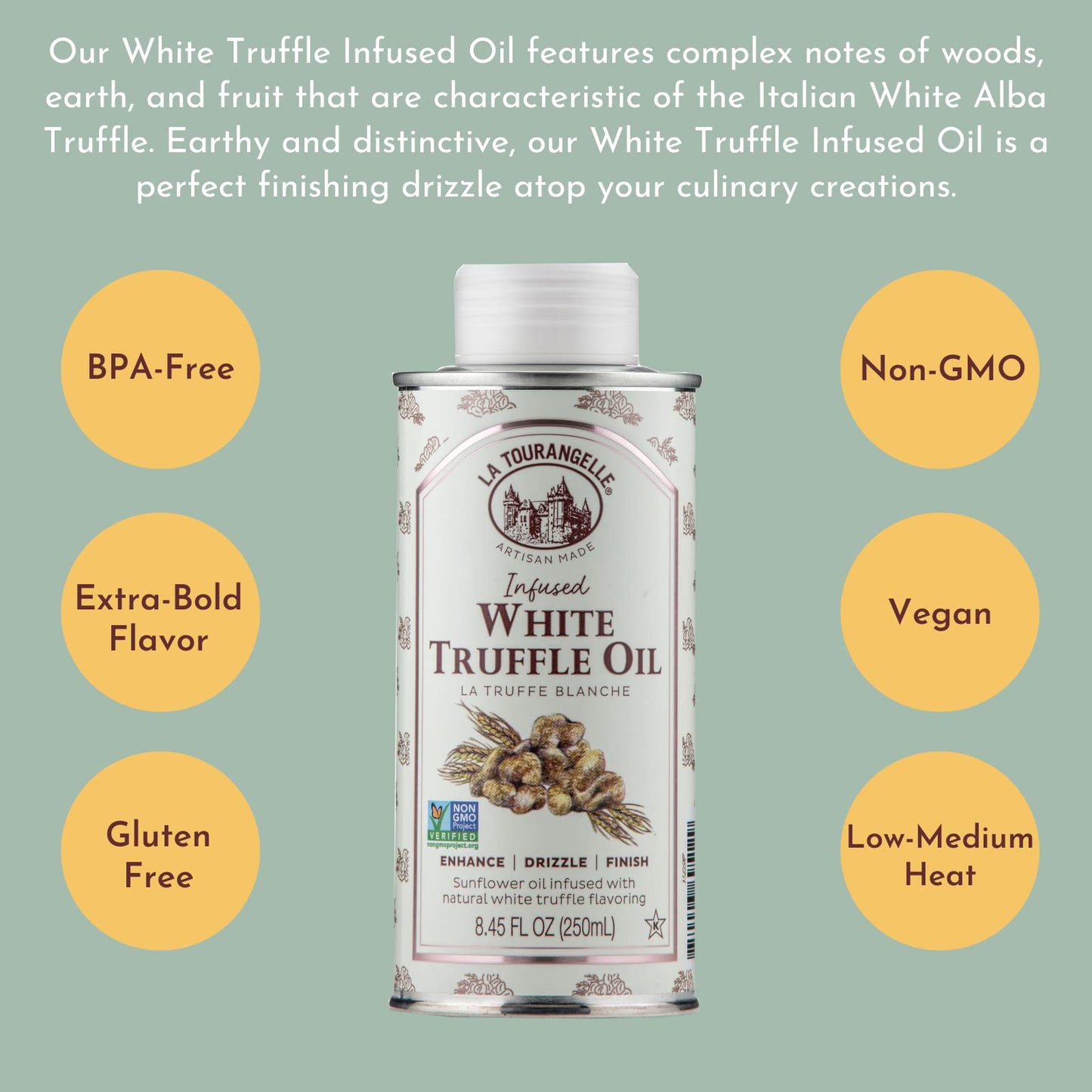 La Tourangelle, White Truffle Cooking Spray, Complex Gourmet Earthy Flavor for Spraying on Pasta, Popcorn, Vegetables, Potatoes, and More, 5 Fl Oz