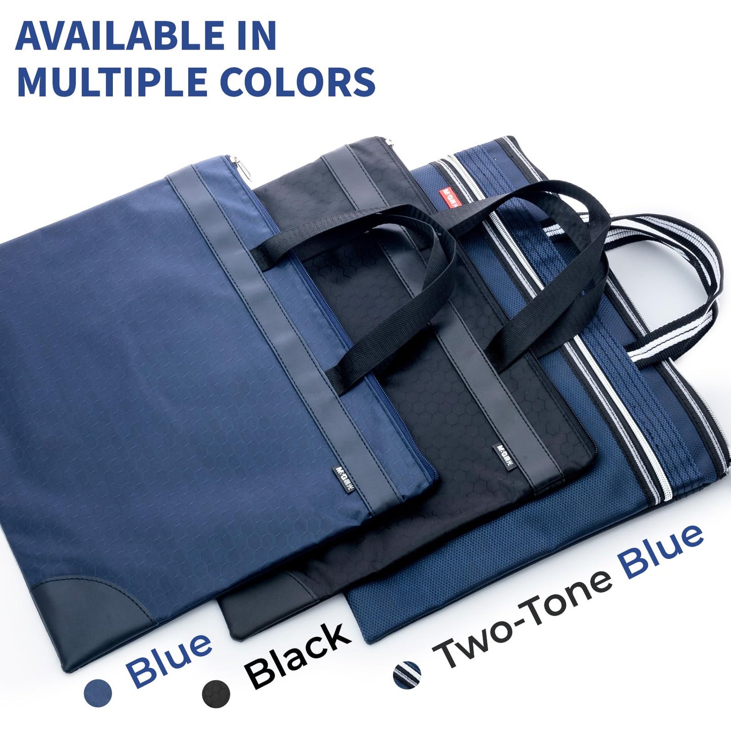 M&G 12x15 in Large Zipper Pouch with Handle, A4 Foldable Lightweight Pocket Waterproof Oxford Document Storage Bag, File Organizer for Office Travel Books Papers Filing Folder – 1 Pack (Blue)