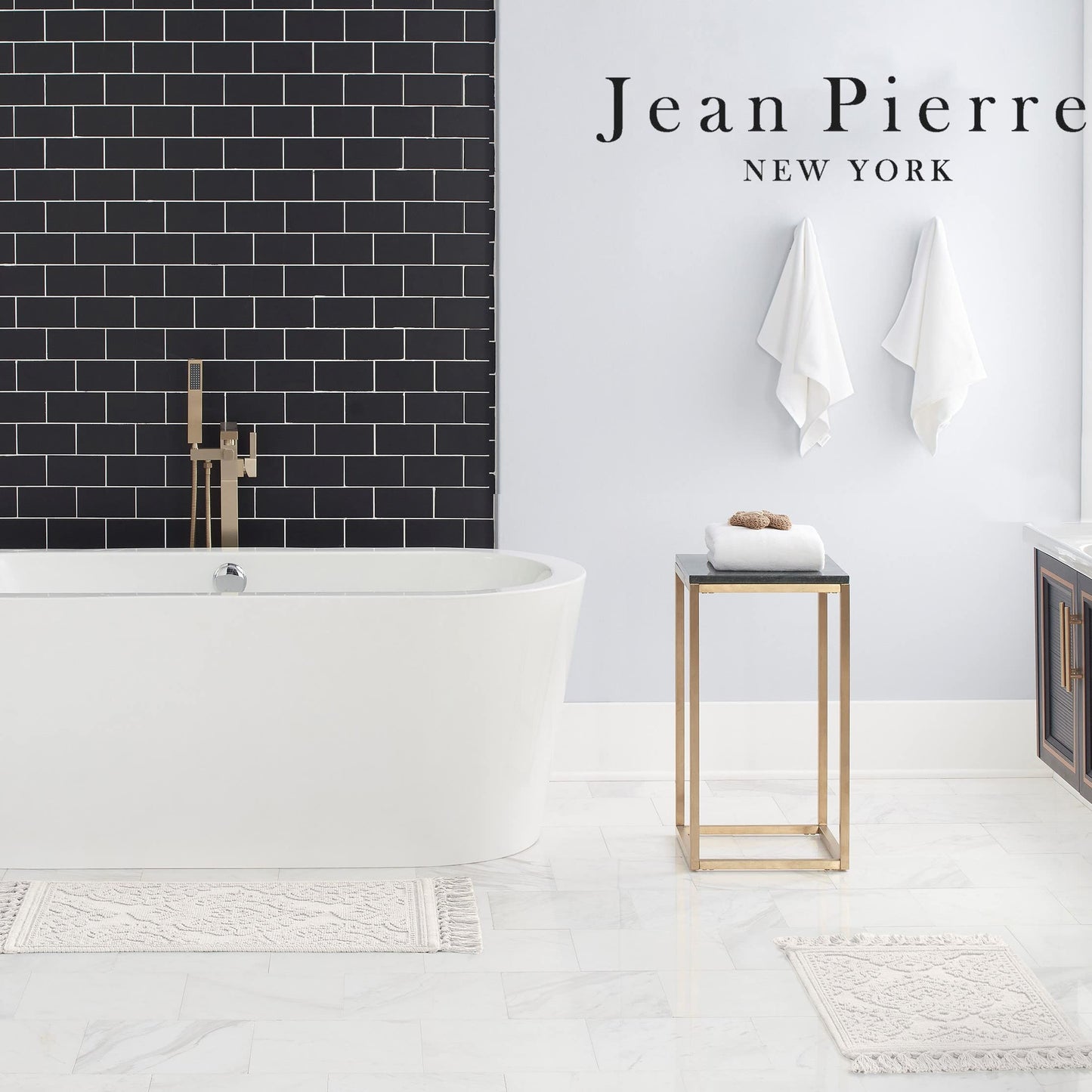Jean Pierre - Ricardo Bath Mats, Set of 2 Woven Fringe Bathroom Rugs, 100% Cotton, Premium Bathroom Decor - Measures 17" x 31" and 21" x 41" - White
