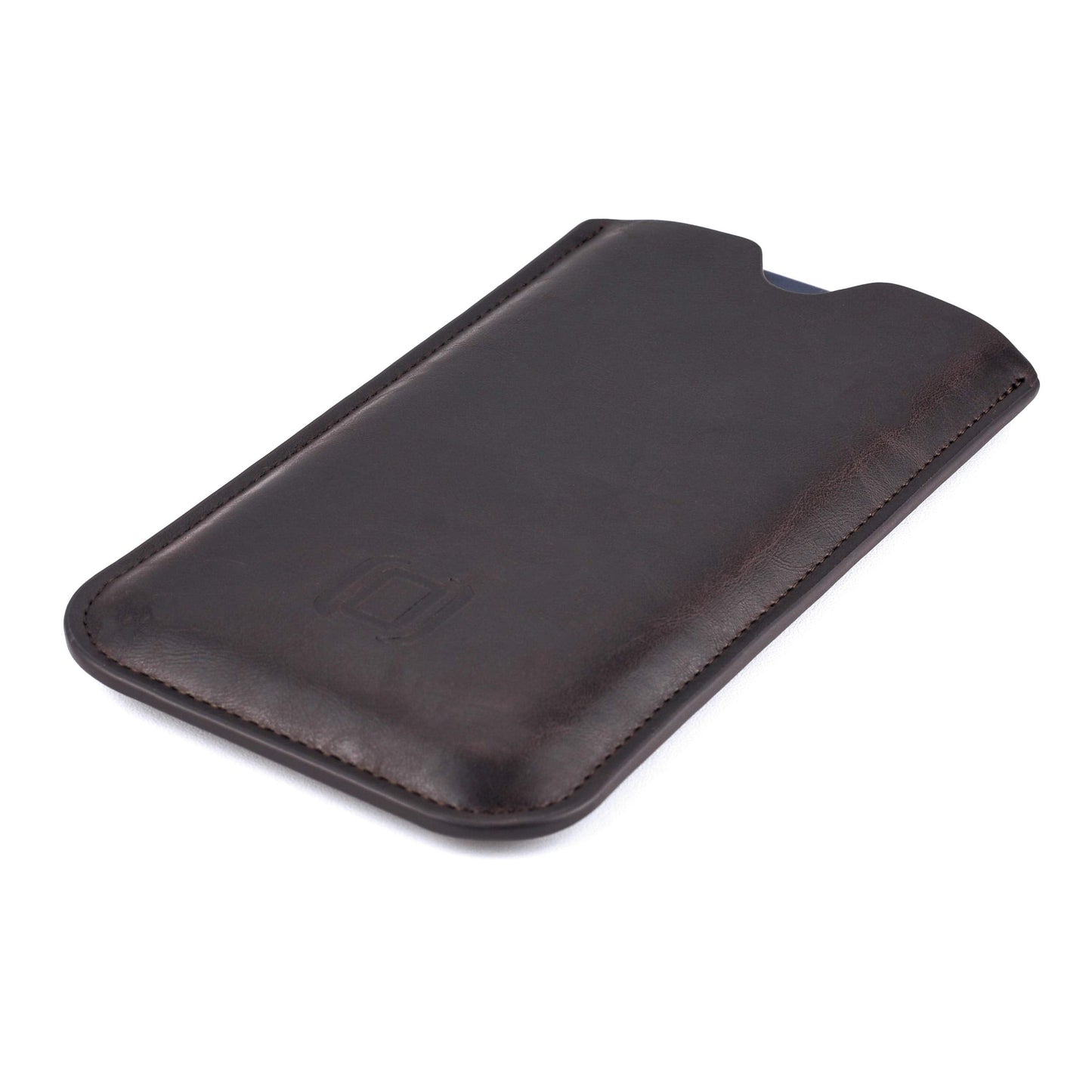 Dockem Executive Sleeve for iPhone 12-16 Pro Max, 14-16 Plus (6.7 inch) – Slightly Padded Vegan Leather w/Microfiber Lining - Slim Slip-on Case [Dark Brown]