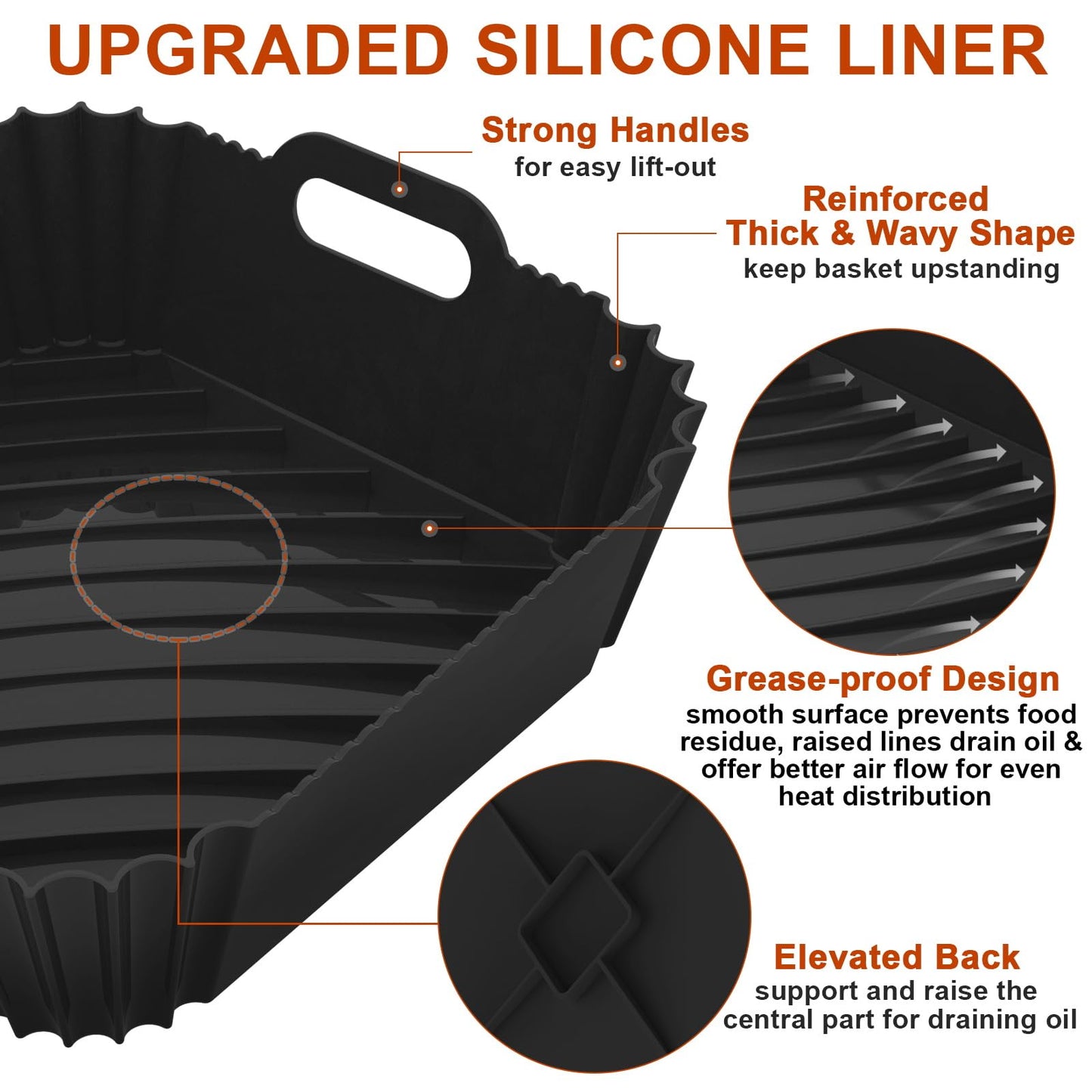 Air Fryer Silicone Liners Square 2 Pack 7.1 Inch Airfryer Liners 4-7 QT Reusable Air Fryer Liners Silicone Pot Oven Liner Baking Tray, Air Fryer Basket Silicone Mat Bowl Air Fryer Accessories Kitchen
