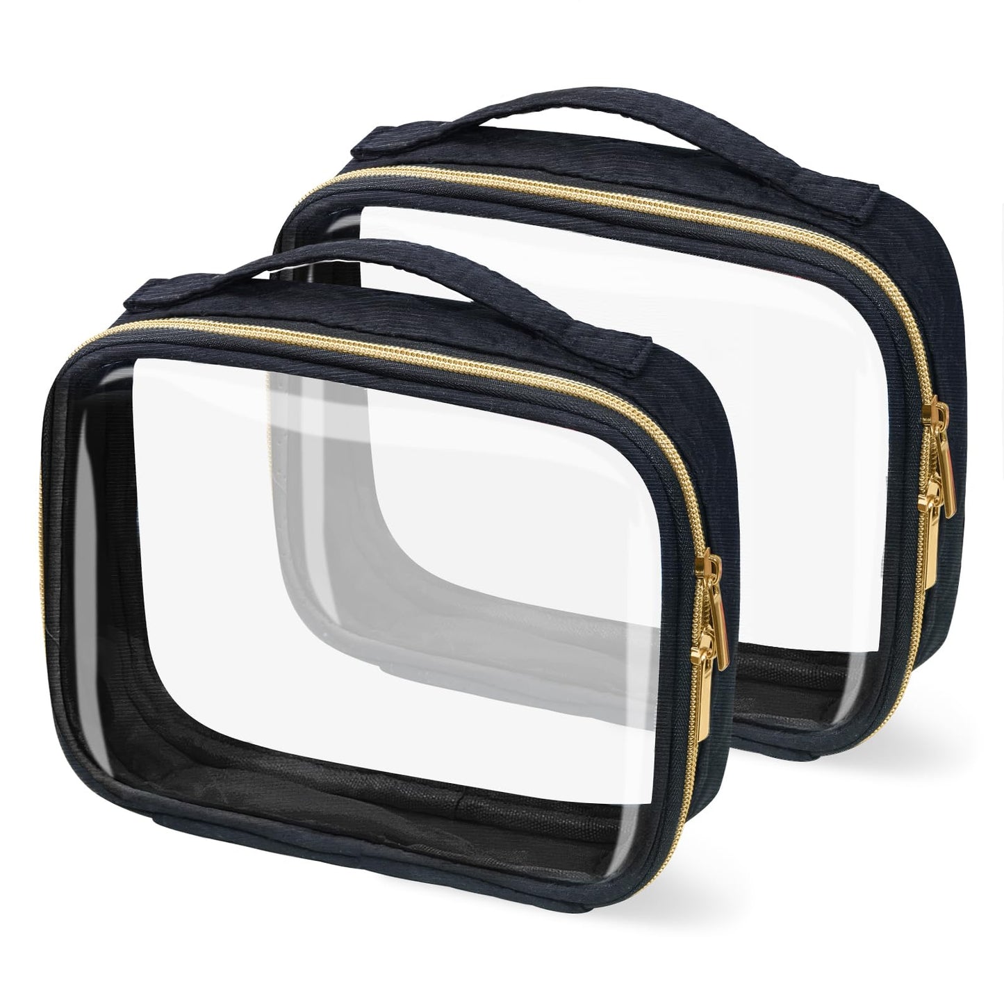 FAYORORY TSA Approved Travel Toiletry Bag,2 Pack Clear Makeup Bags with Handles,Quart Size Clear Cosmetic Bags for Traveling Women,Men,Carry on Airport Airline Compliant Bag,Black