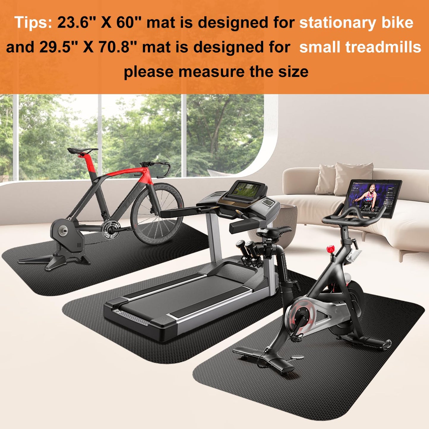 Bike Mat,Treadmill Mat,Compatible for Elliptical,Exercise Bikes, Stationary Cycles,Spin Bike,Under Exercise Bike Trainer Pad for Indoor Stationary Gym Fitness Equipment Hardwood Floor Protector (60" x 23.6")