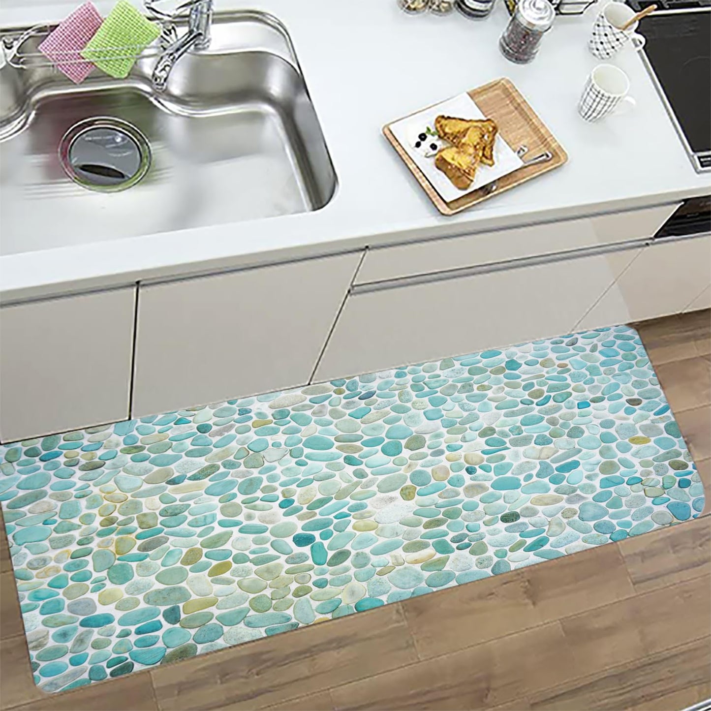 LYFANS Pebble Stone Memory Foam Bath Mat, Non-Slip Absorbent Flannel Bathroom Rug, Soft Quick Dry Shower Floor Mat for Tub, Kitchen, Bedroom (24"x59")