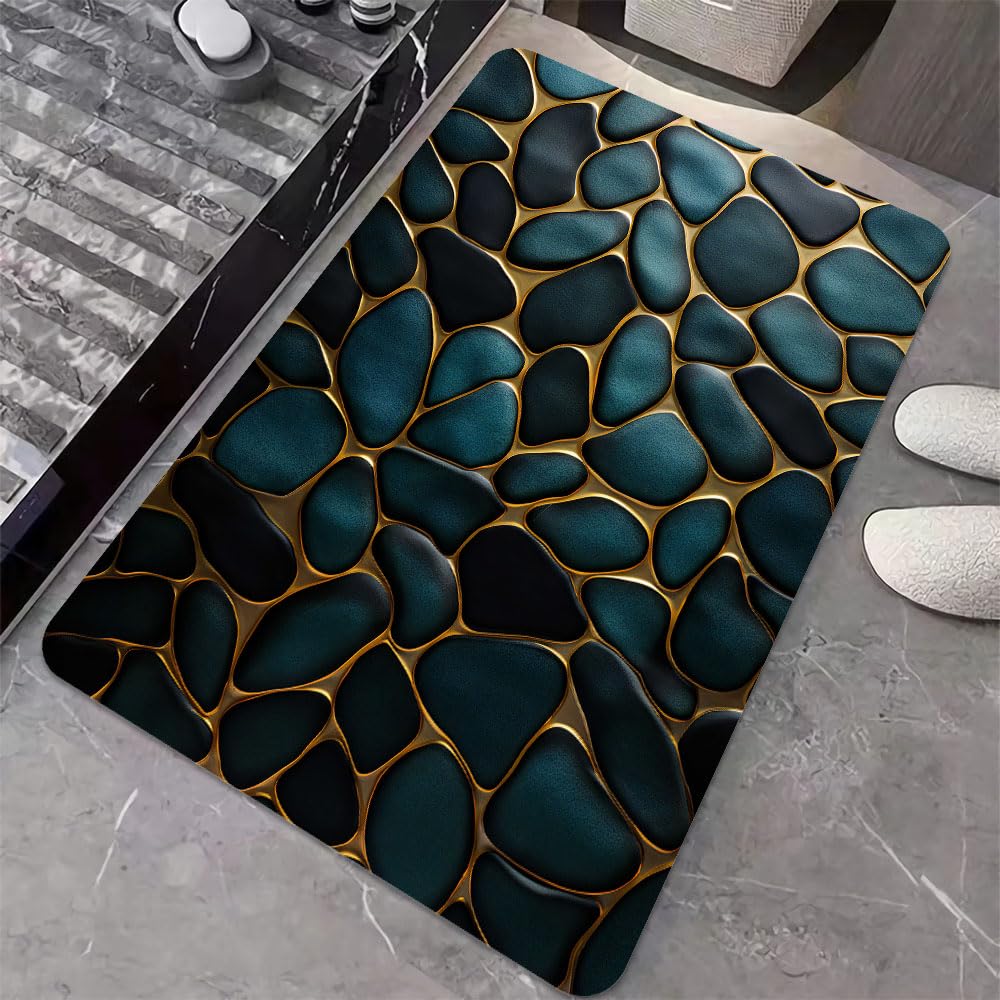 ZHUZHISHAN Diatomaceous Earth Bath Mat,Blue and Gold Stones Non-Slip Volume Super Absorbent Fast Drying for Bathroom Kitchen mat,Eco-Friendly Easy to Clean 16×24Inch (40 * 60cm)