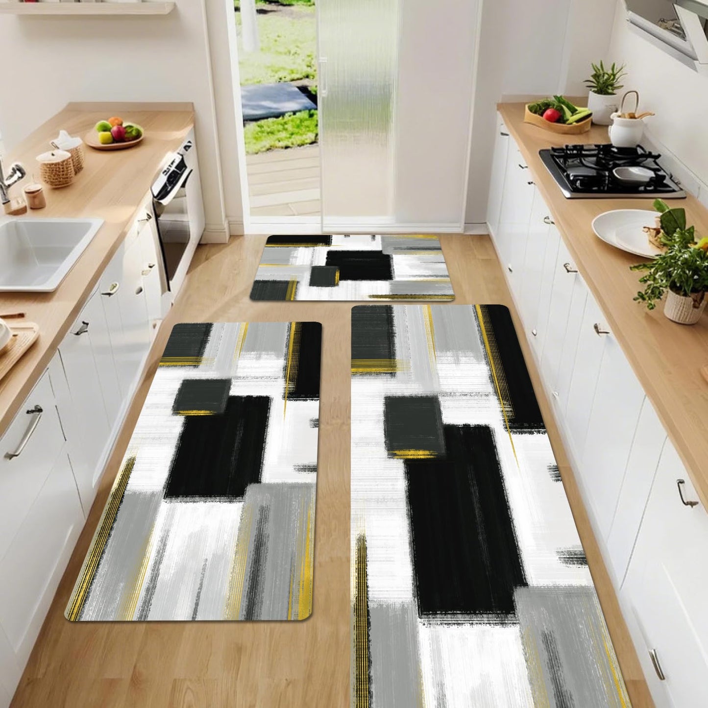 XLHOMO Kitchen Rugs Sets of 3, Non Slip Washable Kitchen Mats for Floor, Anti-Fatigue Runner Rug with Rubber Backing, Waterproof Kitchen Rug Set for Laundry, Floor, Office, Hallway