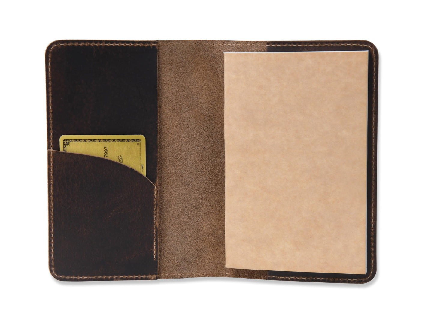 Rustique Leather Field Notes Cover Collection - Refillable Travel Journal & Notebook Organizer with Card Slots - Handmade Full Grain Leather (Curved Pocket Set - Smoky Bourbon)