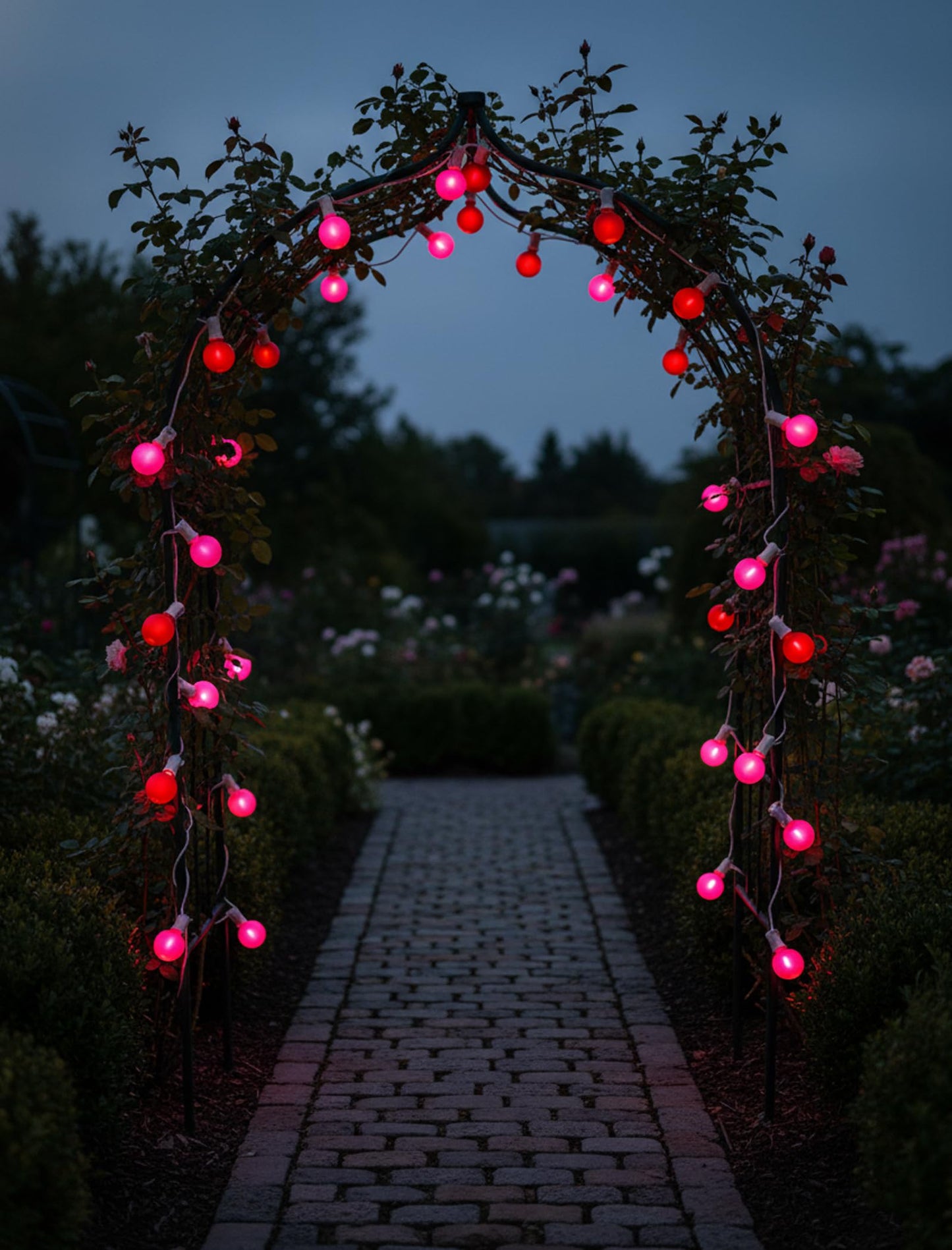G40 LED Valentine’s Day String Lights, 25Ft Valentines Decorations Lights Outdoor with Frosted Red Pink Round Bulbs, Hanging Patio Lights Shatterproof for 4th of July Independence Day Patriotic Party