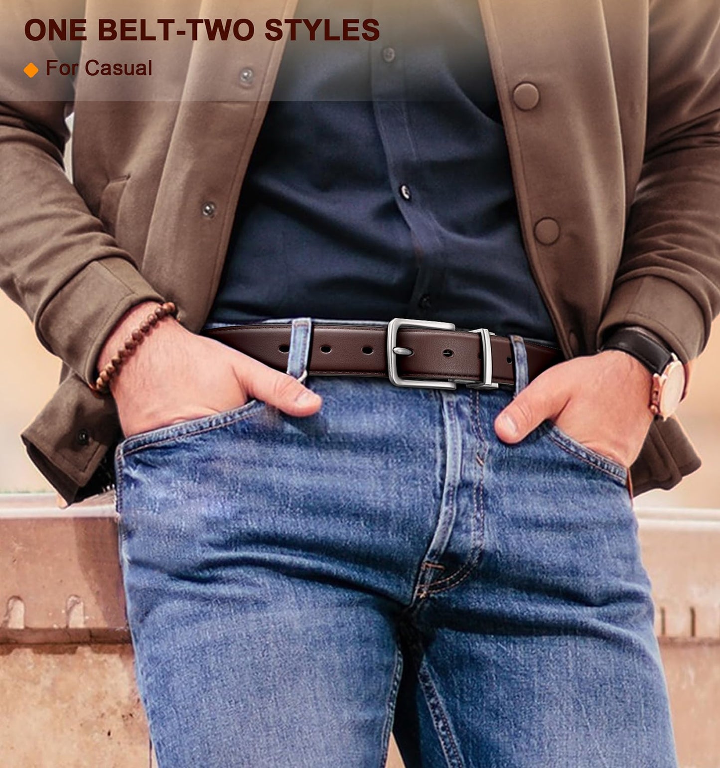 BULLIANT Men's Belt,Reversible Belt Adjustable For Gift Men 1.25”-Cut For Fit-2 Sides in 1 Belt(Not 2)(Black/Antique Coffee,40"-42" Waist Adjustable)