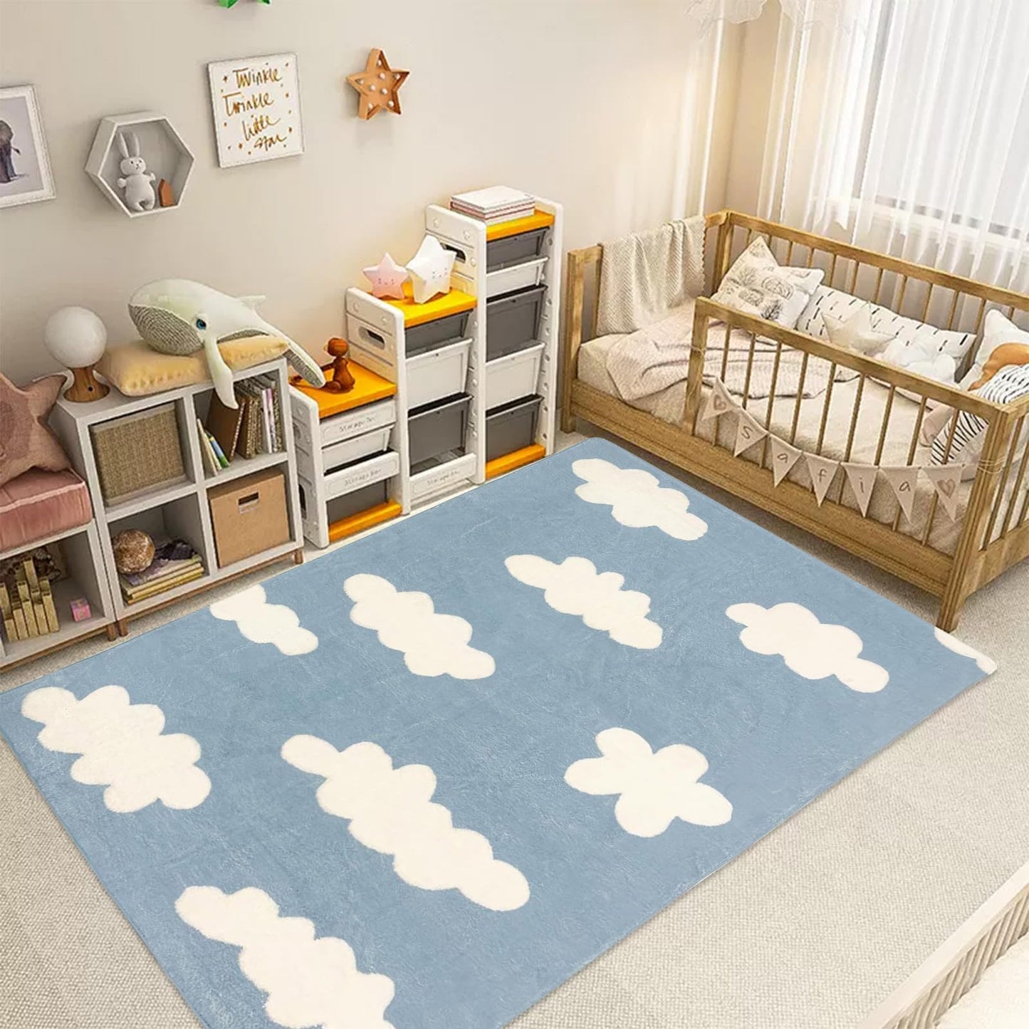 USTIDE 5 x7 Blue Sky White Cloud Area Rug Super Soft Fluffy Wool Rug Kids Rug Non Slip Carpet Floor Mat for Living Room Bedroom Children Room Nursery