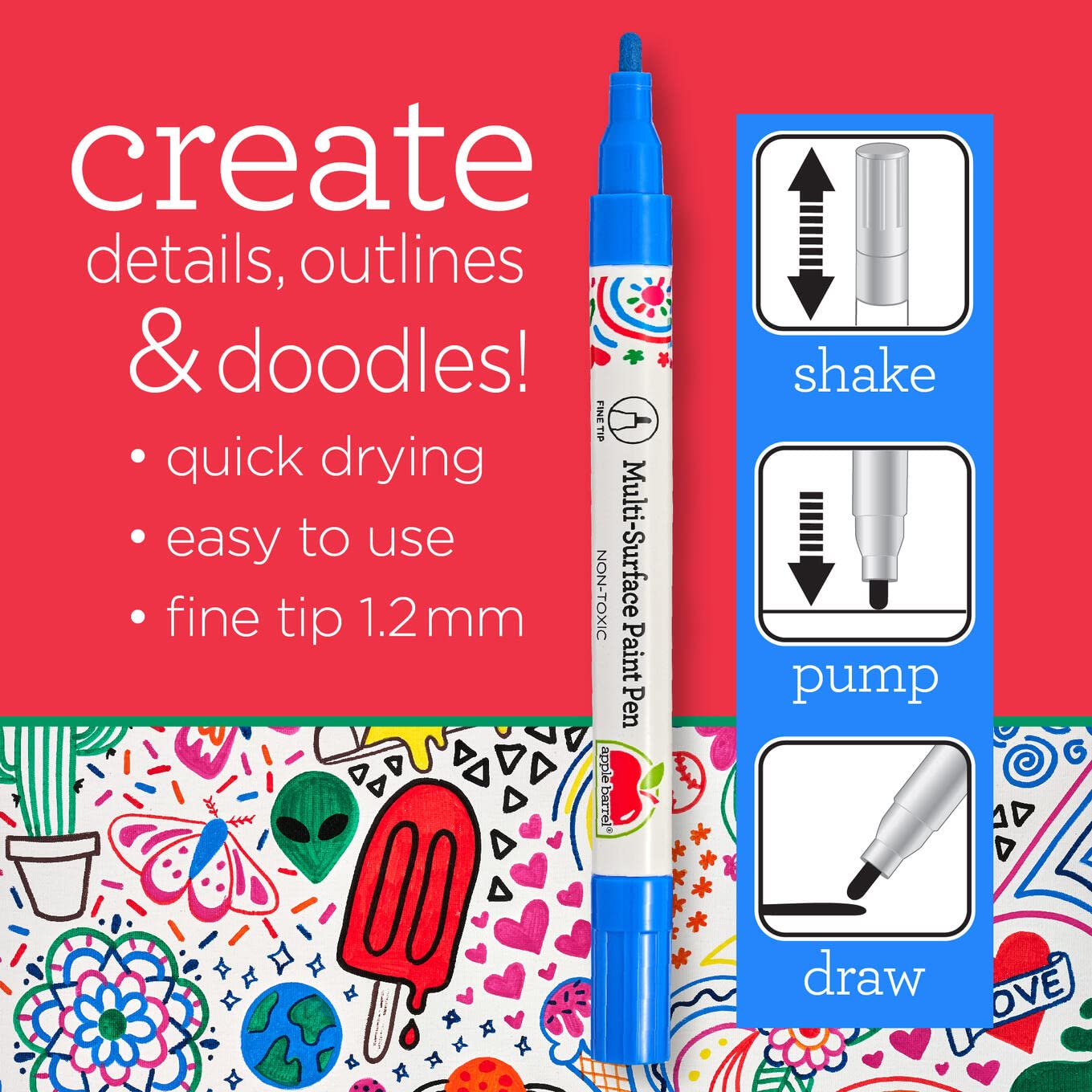 Apple Barrel Paint Pens, Set of 12 Multi-Surface Fine Tip Paint Pens, Perfect for Indoor and Outdoor Arts and Crafts Projects, 6233