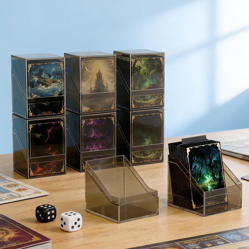 Mlikero Card Deck Cases, 6 Pack Acrylic Commander Deck Box Holding 100+ Sleeved Cards with 6 Dividers, Sturdy Card Storage Box Fit for MTG, TCG, Sports Cards (Clear&Black)